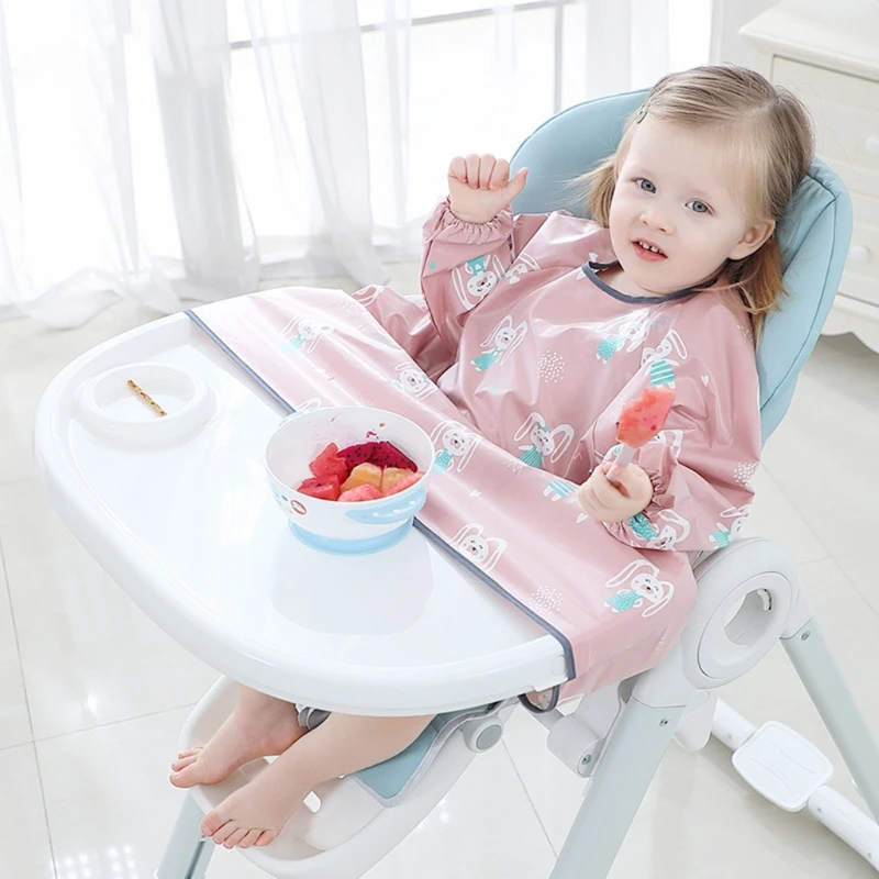 Baby Dining Chair Gown Waterproof Saliva Towel Burp Apron Bibs Newborn Long Sleeve Bib Coverall with Table Cloth Cover