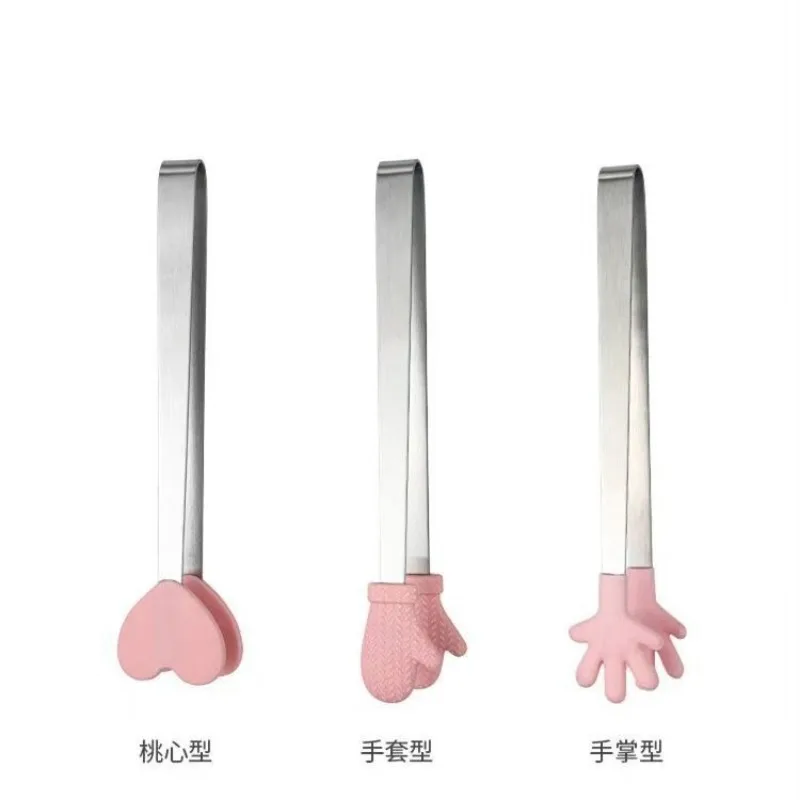 Mini Silicone Food Clip with Stainless Steel Handle Anti Slip for Holding Non Stick Barbecue Tongs Cake Clip Kitchen Accessories