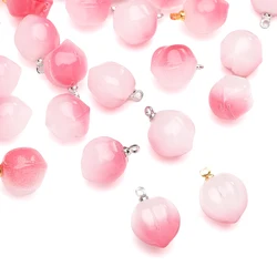 5Pcs Cute Pink Peach Glass Charms Pendant For Jewelry Making Findings DIY Earring Necklace Phone Chain Decor Accessories 13x17mm