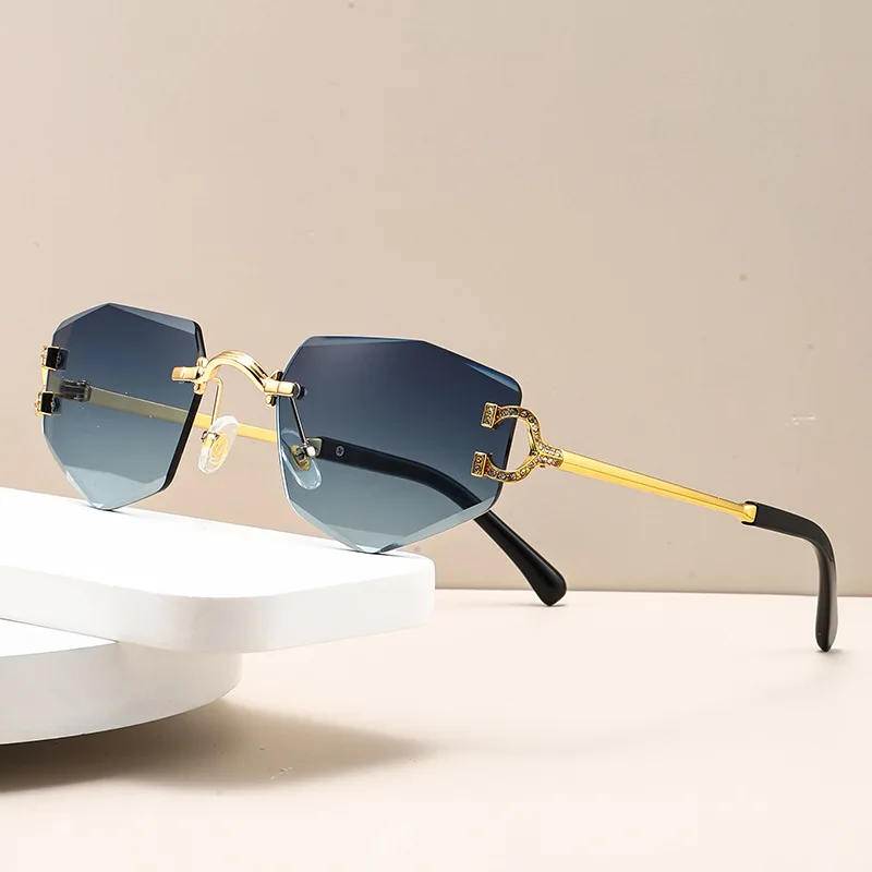 

Retro Square Rimless Sunglasses Women Luxury Brand Cat Eye Vintage Sun Glasses Men Metal Frame Cut Lens Eyewear UV400 Shades