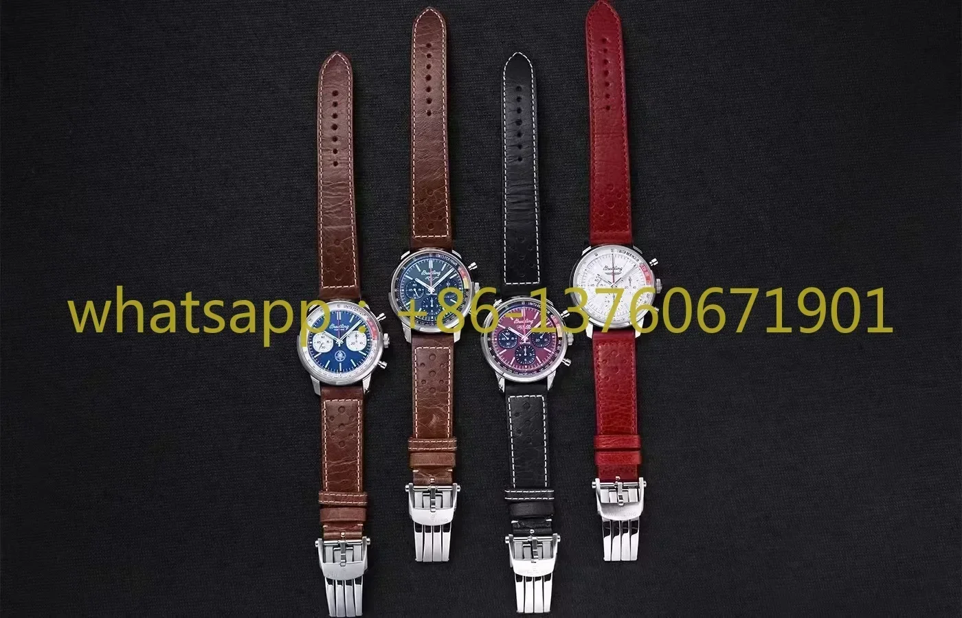 2023 Luxury New Mens Quartz Chronograph Watch Stainless Steel Brown Leather Sapphire Green Red Dial