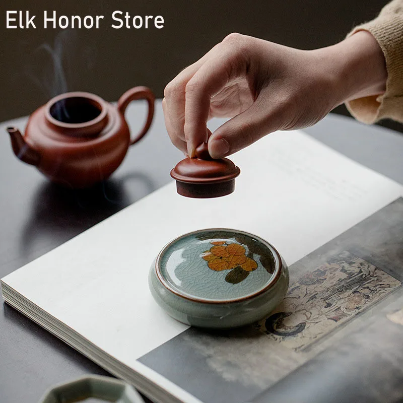 Borneol Glaze Ceramic Tea Coaster Pure Hand-painted Loquat Cover Holder Cup Pad Zisha Pot Lid Stander Kung Fu Tea Accessories