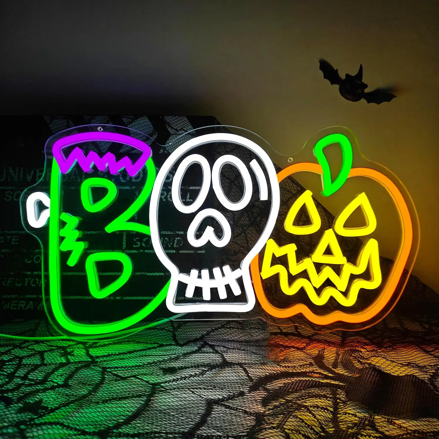 Boo Neon Sign USB Powered LED Neon Light Halloween Party Gothic Bedroom Gaming Room Bar Window Home Decoration Gift