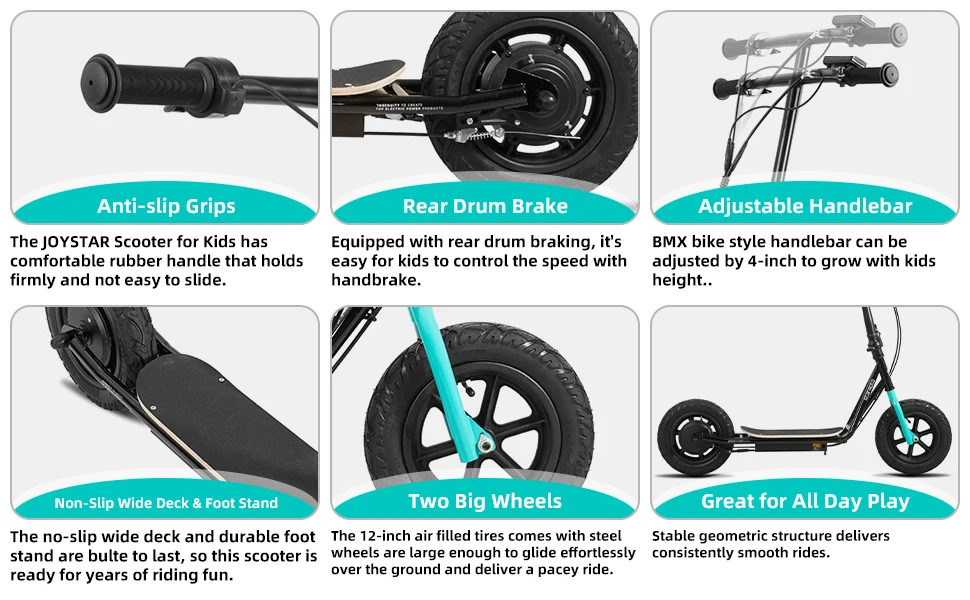 STARMOTO Kinderroller für Jungen und Mädchen im Alter von 5 bis 9 Jahren, 12-Zoll-Räder für Kinder und Jugendliche, Hinterradbremse und verstellbarer Lenker. – Detail 2