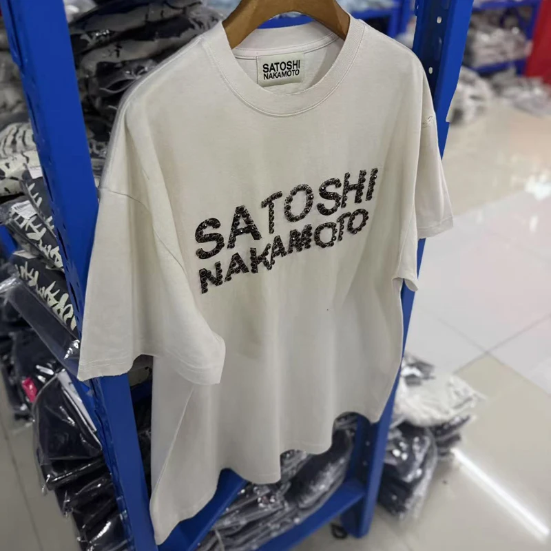 New Satoshi Nakamoto T-shirt High Quality Summer Trend Diamond Embellishments Stylish Versatile Short Sleeve