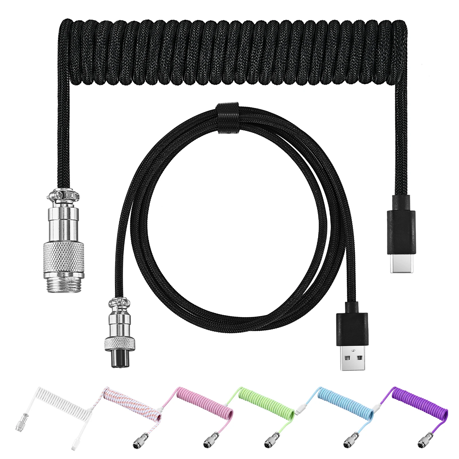 NNBILI Type C Mechanical Keyboard Cable USB Spring Wire Mechanical Keyboard Aviator Desktop Computer Aviation Connector 7 colors