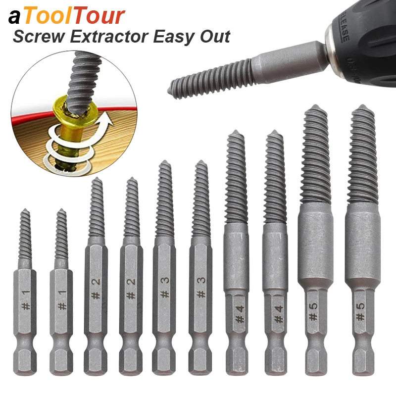 Damaged Screw Extractor Set Removal Tool Drill Bit Easy Take Out Disassemble Reverse Rusted Stripped Broken Remover Hexagonal