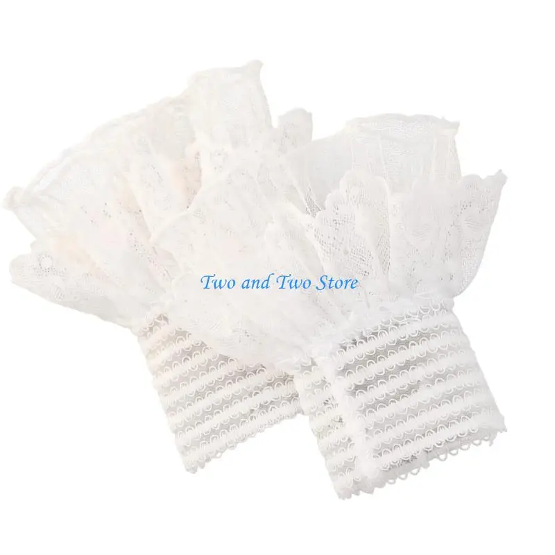 HX6F Elegant Lace Faux Sleeves Decorative Ruffle Arm Covers For Women Girl Sweater