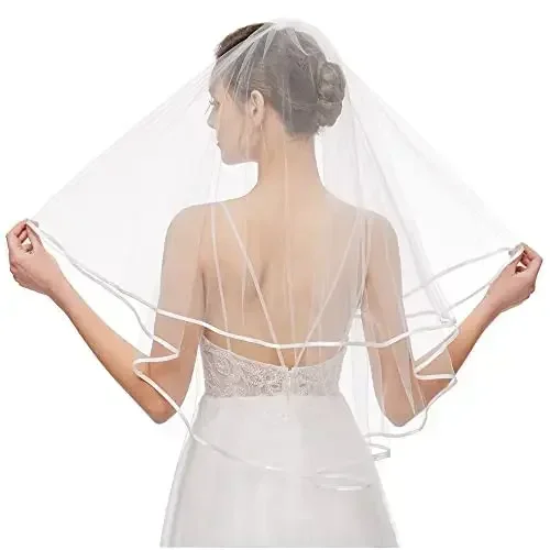 Velo de novia para mujer, velo de novia corto de tul Simple, borde de cinta con peine para boda, despedida de soltera