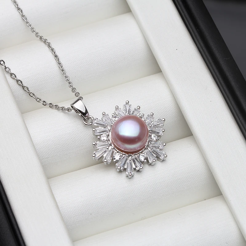 Wedding Natural Pearl Pendant Women Bohemian White Black Trendy Zirconia S925 Sterling Silver  Necklace Birthday Gift