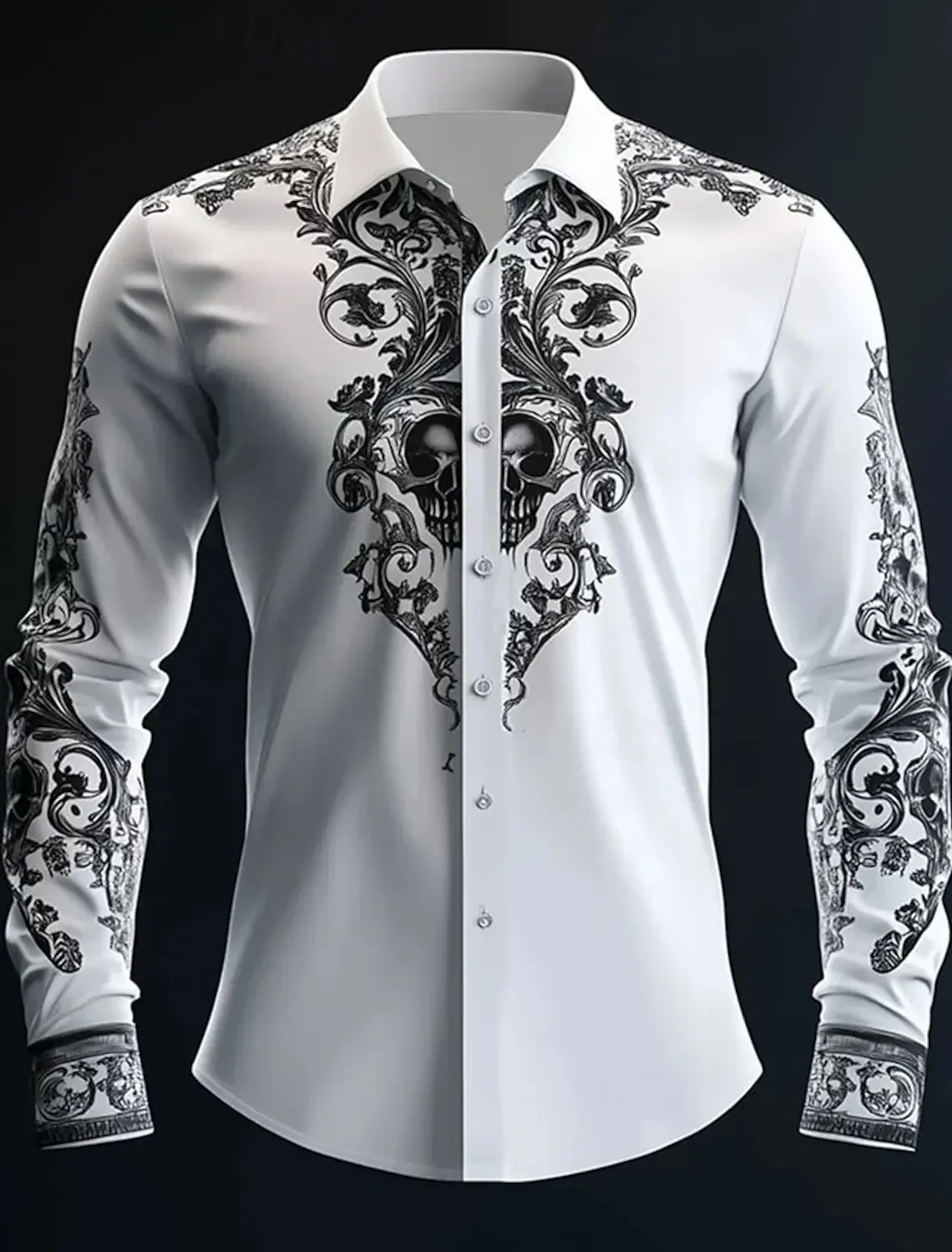 Hip hop skull print shirt men's street wear new long sleeved top city fashion pattern print T-shirt casual loose Gothic top