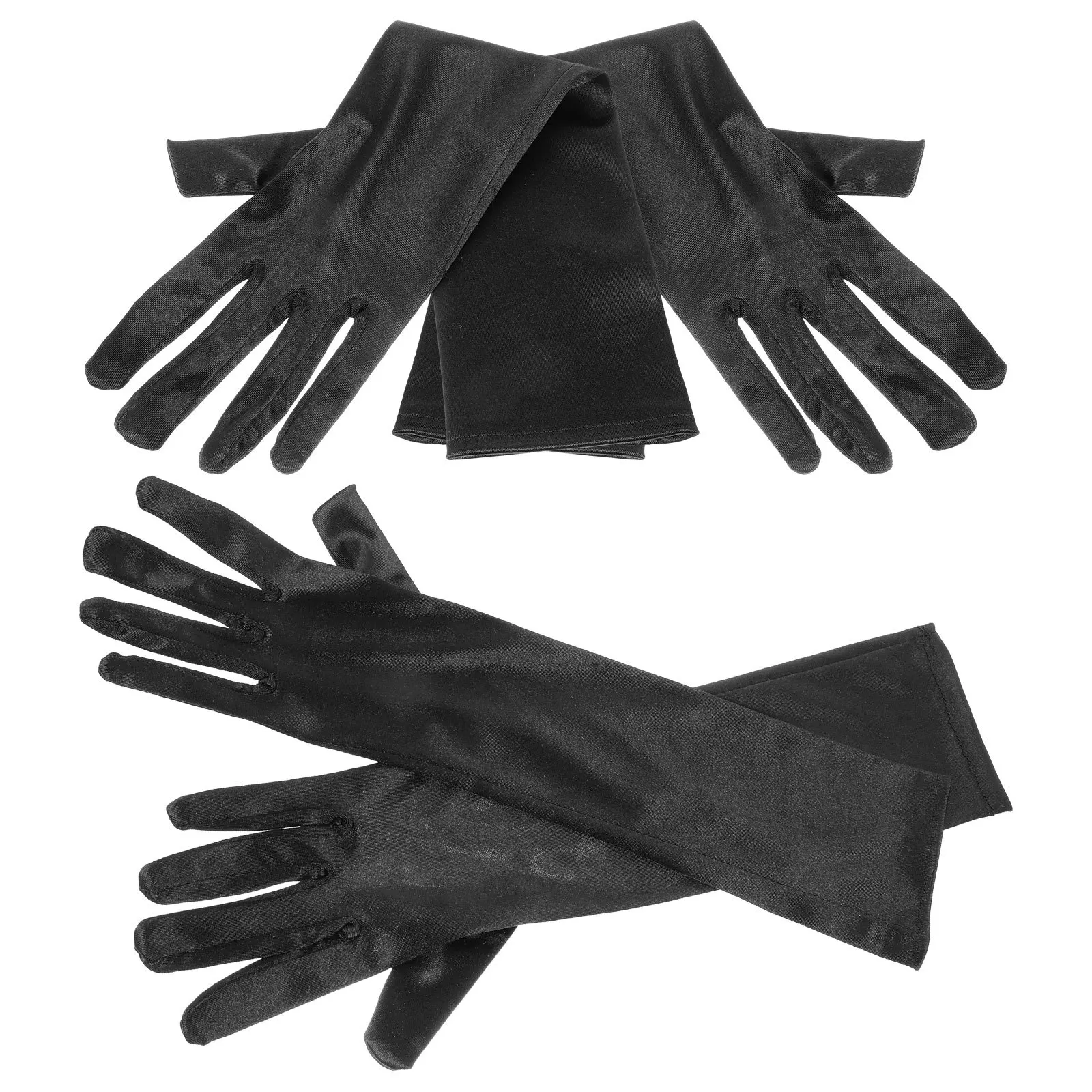 2 pares luvas de cetim preto feminino elástico festa de casamento banquete chá funeral luvas de noiva estilo clássico