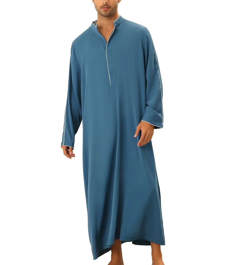 Men Muslim Kaftan Islamic Arabic Long Sleeve Solid Robe Middle East Caftan Loose Casual Musulmane Robes Ramadan Morocco Dubai