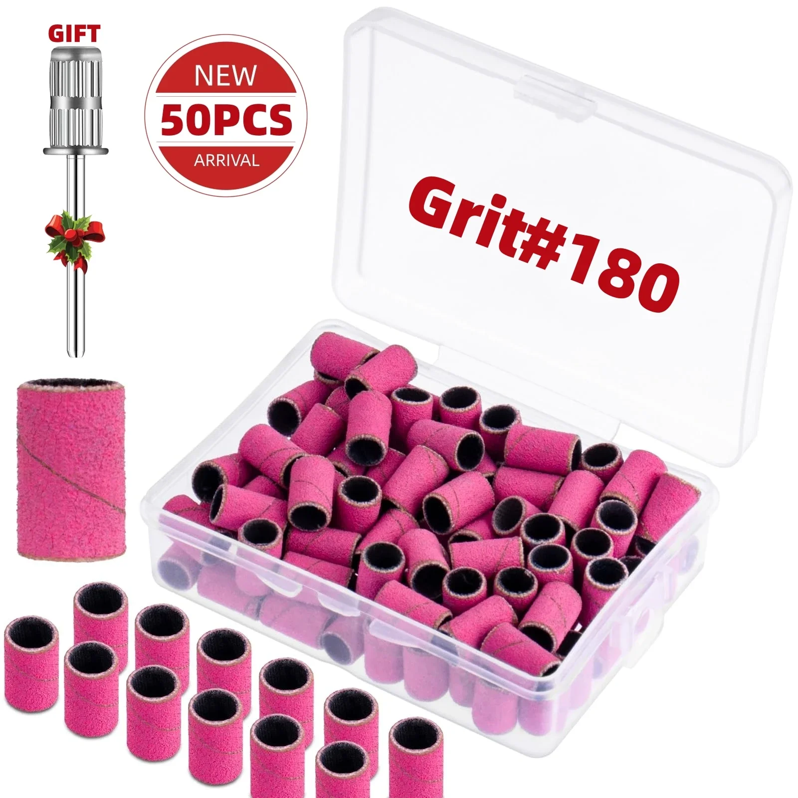 

Nails Sanding Bands 180Grit for Nail Drill, 50Pcs Pink with 3/32” Sanding Bit for Natural Nail, Gel Nail and Acrylic Nails