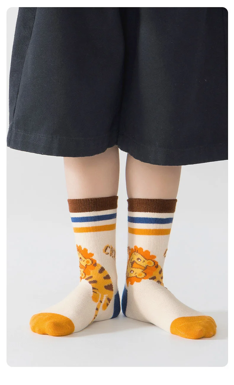 5 Paar Herbst Jungen Socken Tiere Löwen socken Kinder mittlere Socken Baby Baumwoll socken – Detail 5