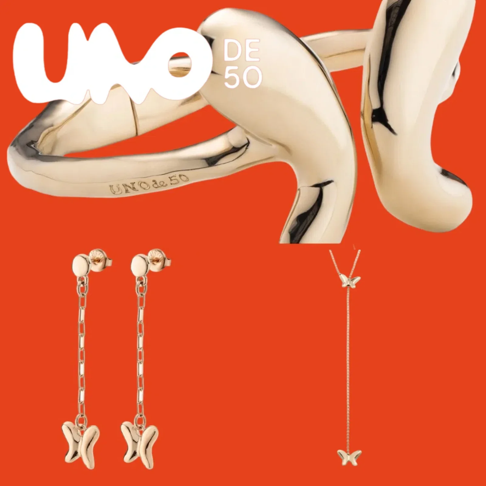 

UNOde50 Новый комплект ювелирных изделий из 3 предметов из 24-каратного золота — Luxe Glamour, трендовый дизайн, эксклюзивная элегантность со скидкой