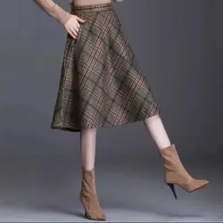 Fashion Plaid Thick A-line Skirt Women Clothing All-match Printing Elastic Waist Skirt Ladies Elegant Vintage Loose Trend Skirts