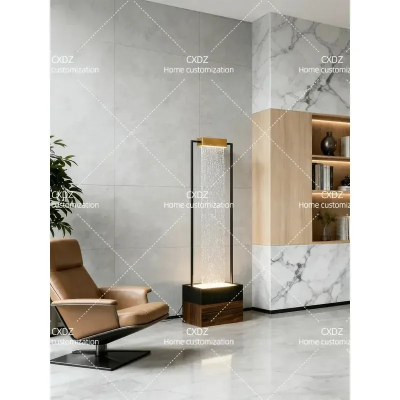 Modern Stainless Steel Floor Standing Water Fountain with LED Light Circulating Indoor Ambient Decoration for Home Entrance