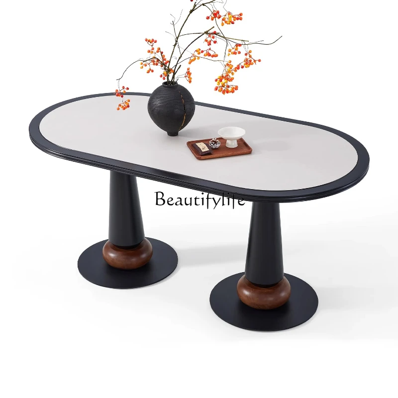 

3French solid wood dining table Small apartment medium and ancient style foldable dining table