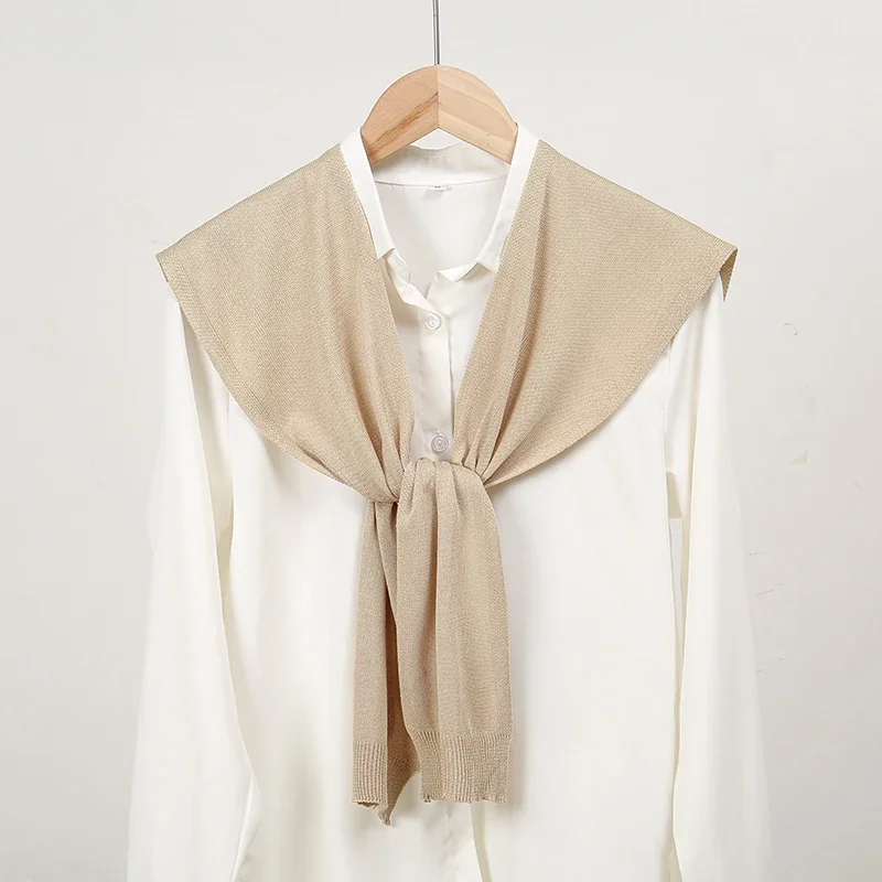

Wholesale Korean Summer Warm Fake Collar Neck Guard Scarf Female Knit Thin Knotted Cape Solid Color Sunscreen Shawl For Women