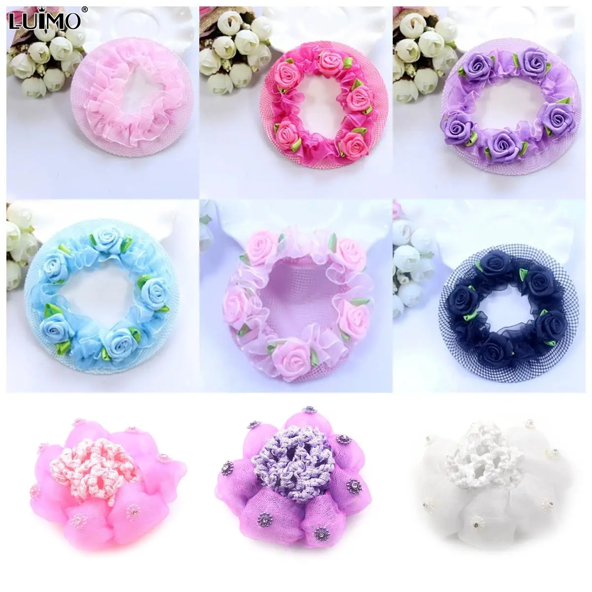 Girls Child Ballet Dance Skating Snood Hair Net Bun Cover Satin Bow Barrette Stylish Floral Lace Official Lady Hair Cover Net