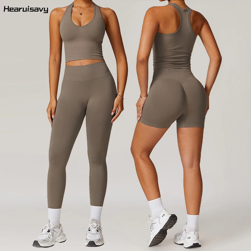 

Hearuisavy Seamless 2Pcs Sports Vest Suit Women Running Tracksuit Workout Bra Set Female Quick-Dry Yoga Clothes Gym Suit Women