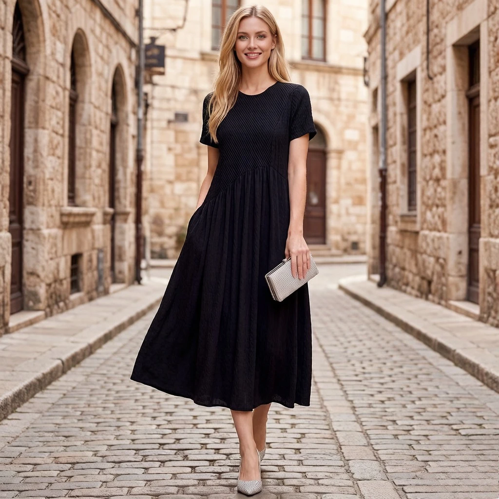 

Miyake Pleated Spring/Summer New Arrival Patchwork Fishtail Maxi Dress Crafted with Irregular Patchwork Fishscale Dress Pleat