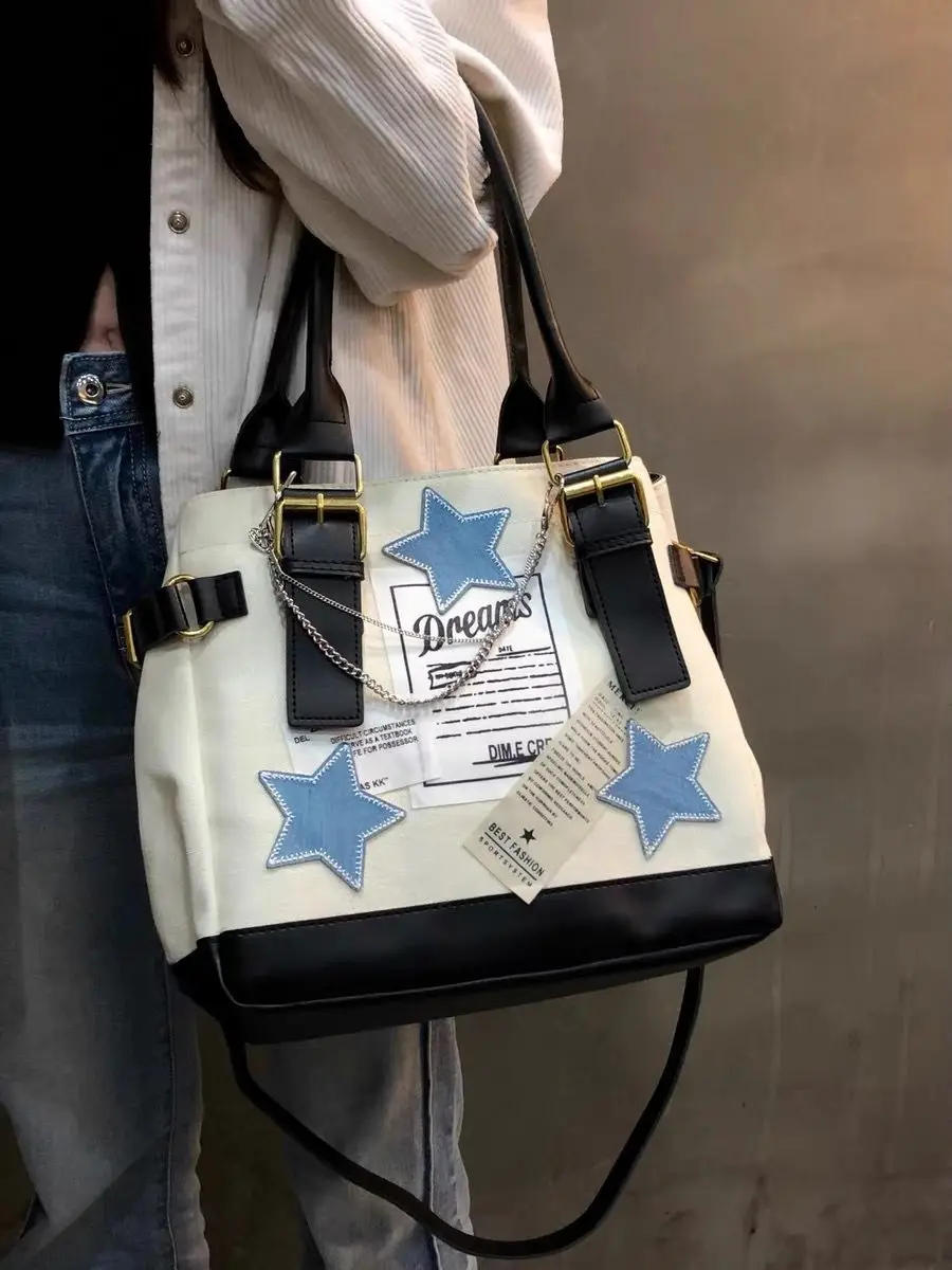 

Hit Color Letter Star Bolsos Mujer Hot Girls Y2K Bag Tote Sac Femme Large Capacity Bolsas Canvas Crossbady Bags for Woman