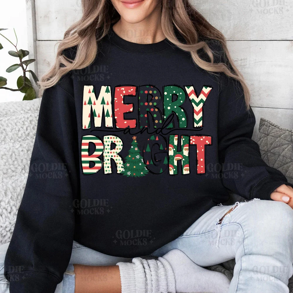 Merry and Bright Sweatshirt's for Womens Merry Christmas Women's Clothes Family Christmas Womens Clothing Merry Women's Clothing