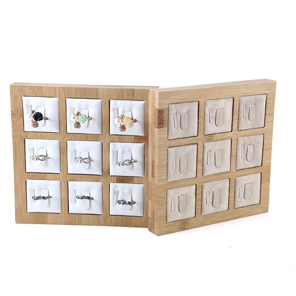9 Grids Bamboo Jewelry Display Ring Display Stand Holder Jewelry Showcase Organizer Jewelry Organizer for Window Display