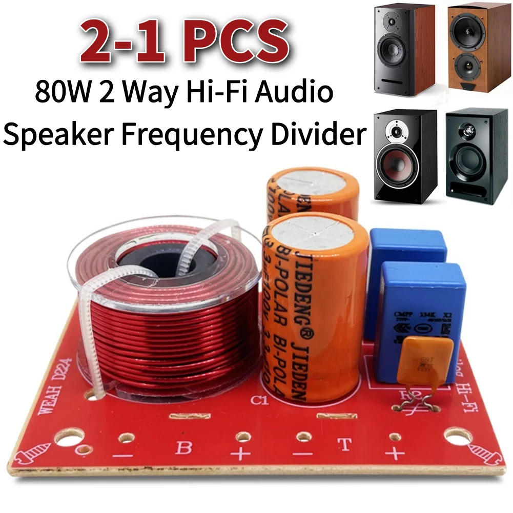 2-1PCS 80W 2 Way Hi-Fi Audio Speaker Frequency Divider Speaker Audio Crossover Filters