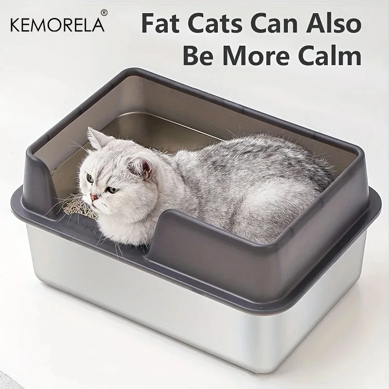 Extra Large Stainless Steel Cat Litter Box with High Wall Enclosure Non-Stick Leak Proof Easy to Clean Includes Lid