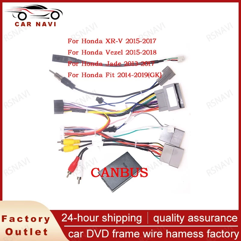 RSNAVI Android Car 16Pin Stereo Power Wiring Harness With Canbus + USB For Honda XR-V(15-17)/Vezel(15-18)/Jade(13-17)/Fit(14-19)