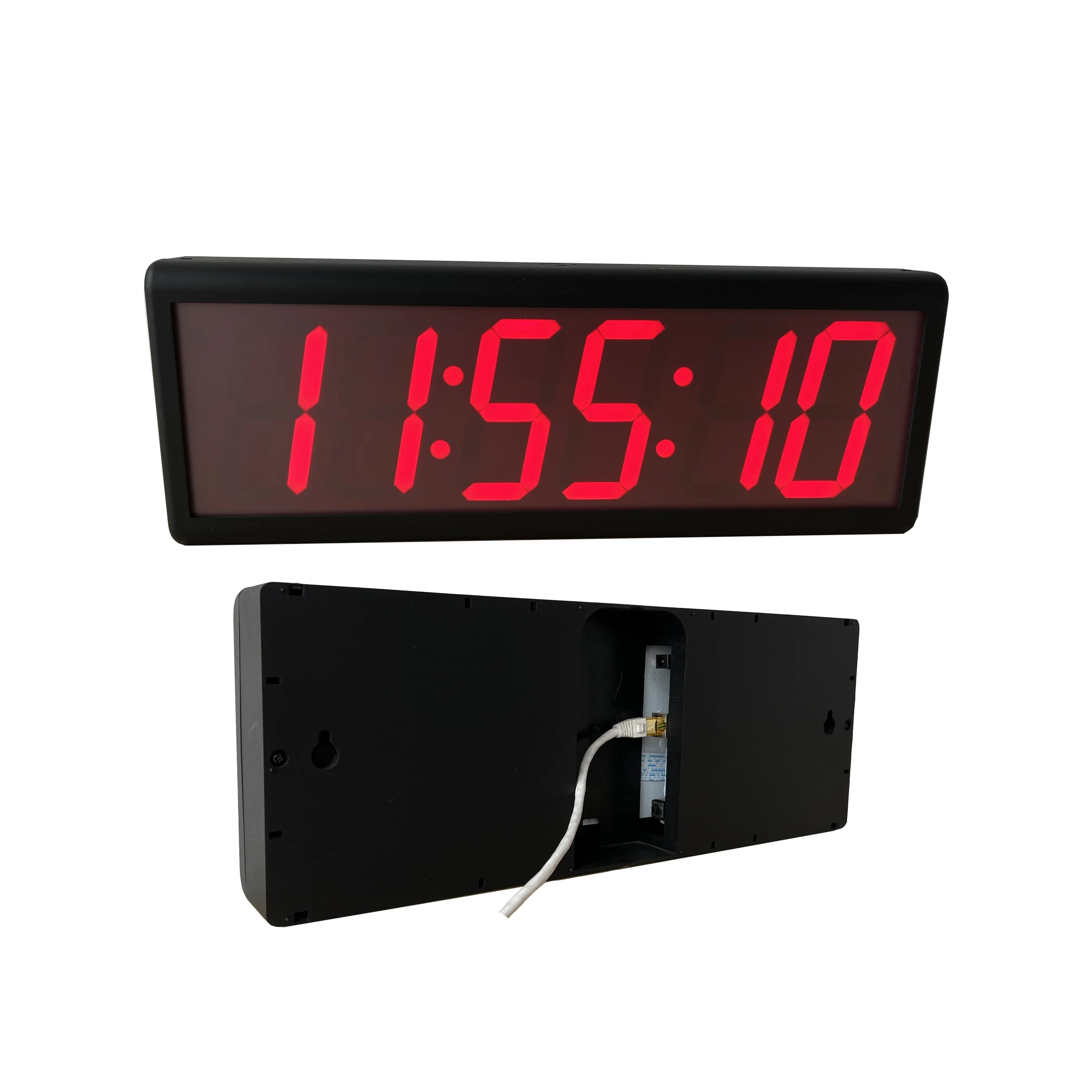 6 Digits POE NTP LED Electronic Clock, Synchronized Time, Black Plastic Case