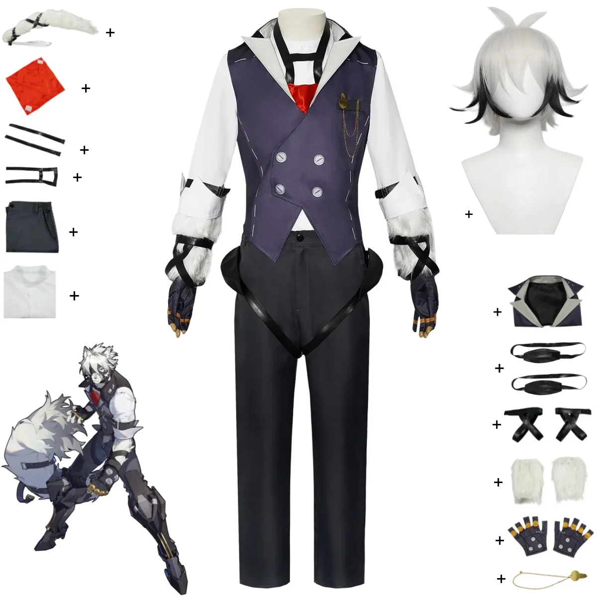 Game Zenless Zone Zero Von Lycaon Cosplay Costume Victoria Housekeeping Vest Shirt Uniform Tail Wig Man Halloween Carnival Suit