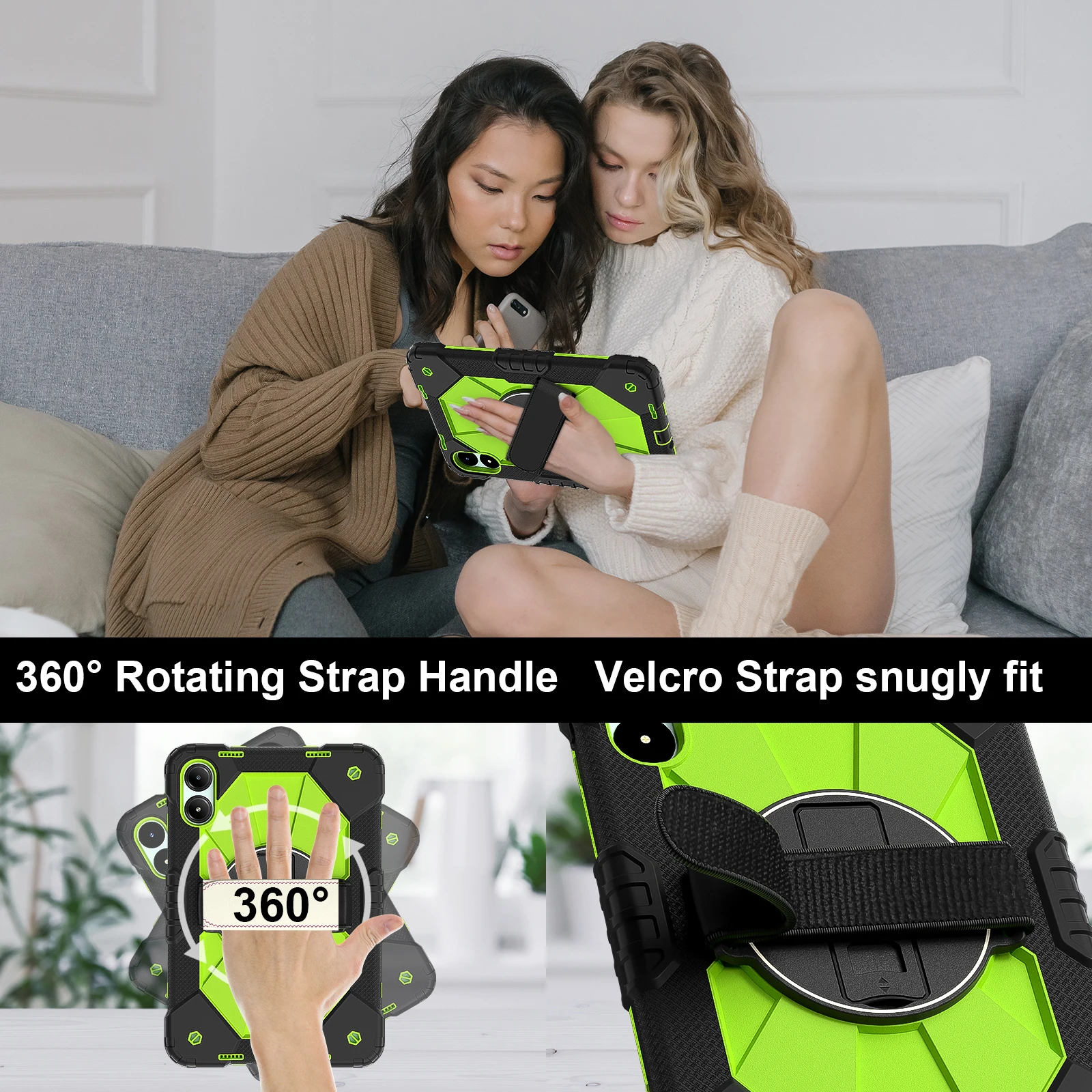 حافظة حماية للكمبيوتر اللوحي موديل A2 لهاتف Redmi Pad Pro/Pad2/Xiaomi Poco Pad 12.1 حامل + حزام كتف كروس غطاء مضاد للسقوط