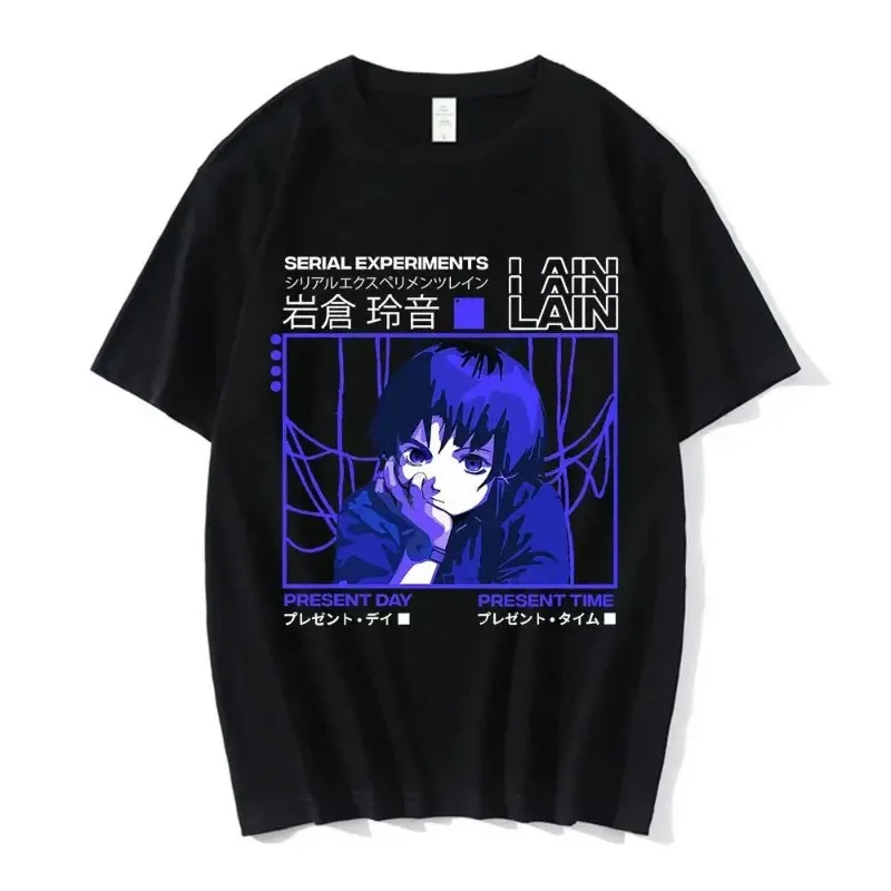 Fashion Anime Series Experiment Lane Printed Cotton T-Shirt Iwakura Manga Girls Sci-Fi Short Sleeve Breathable Plus Size T-Shirt