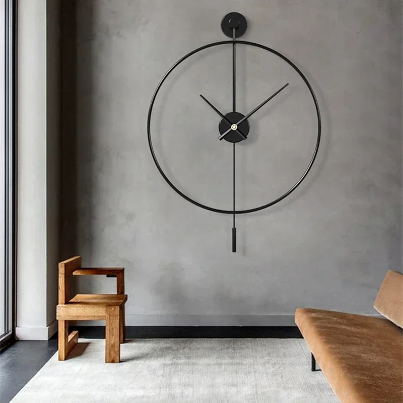 Nordic Modern Simple Large Wall Clock with Pendulum for Living Room, Dining Room & Bedroom Decoration, Silent, Golden/Black