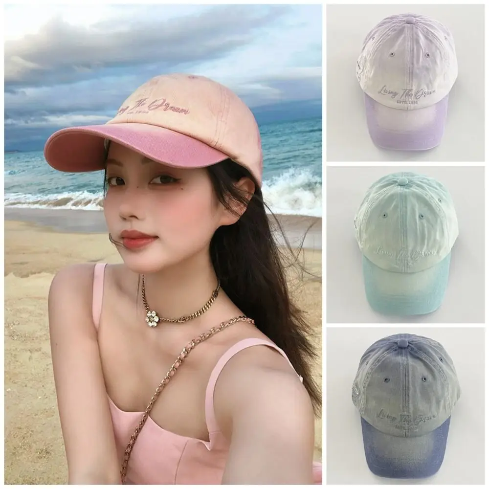 

Trendy Letter Embroidery Sunscreen Hat American Retro Gradient Color Baseball Cap Cotton Casual Curved Brim Hat Daily