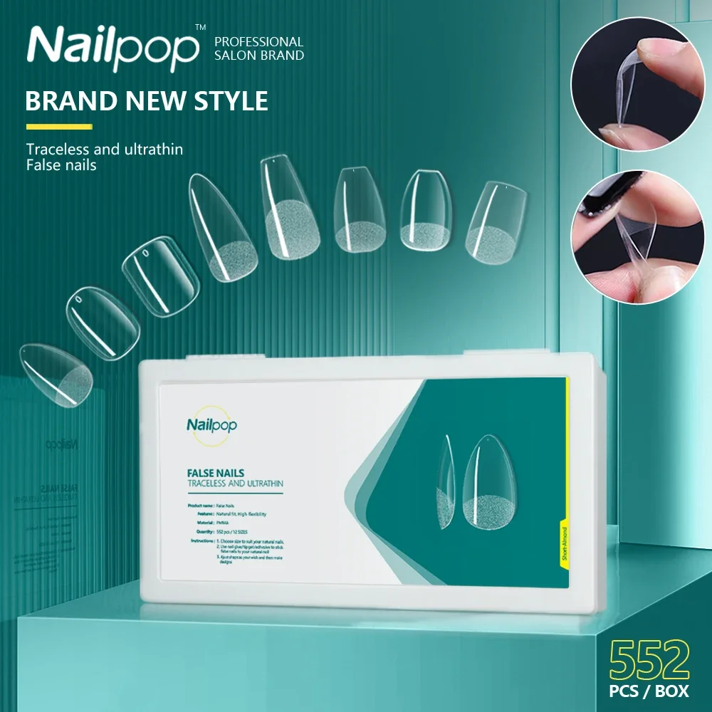 Nailpop Nail Tips 552pcs Fake Nails All for Manicure Artificial Nail Supplies Extension for Children/Beauty Professionals Tools