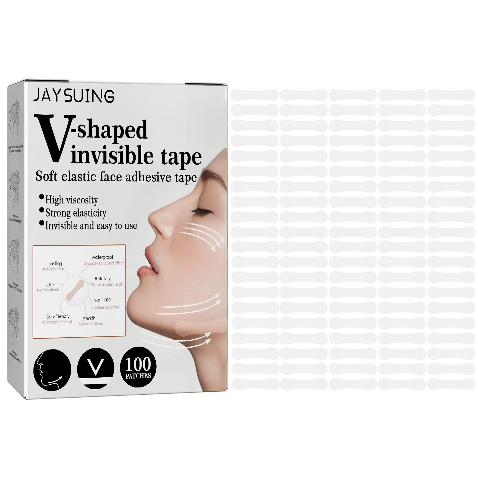 Invisible Face Tightenning Tape Waterproof Firming Lift Sagging Loose Skin Wrinkle Removal V shaped Facial Slim Stickers Patches