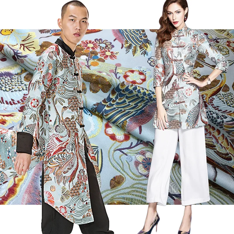 

Brocade Jacquard Fabric Fashion Crane Dress Jacket Design Cloth European Brand for Sewing Wholesale Material by the Meter Hanfu