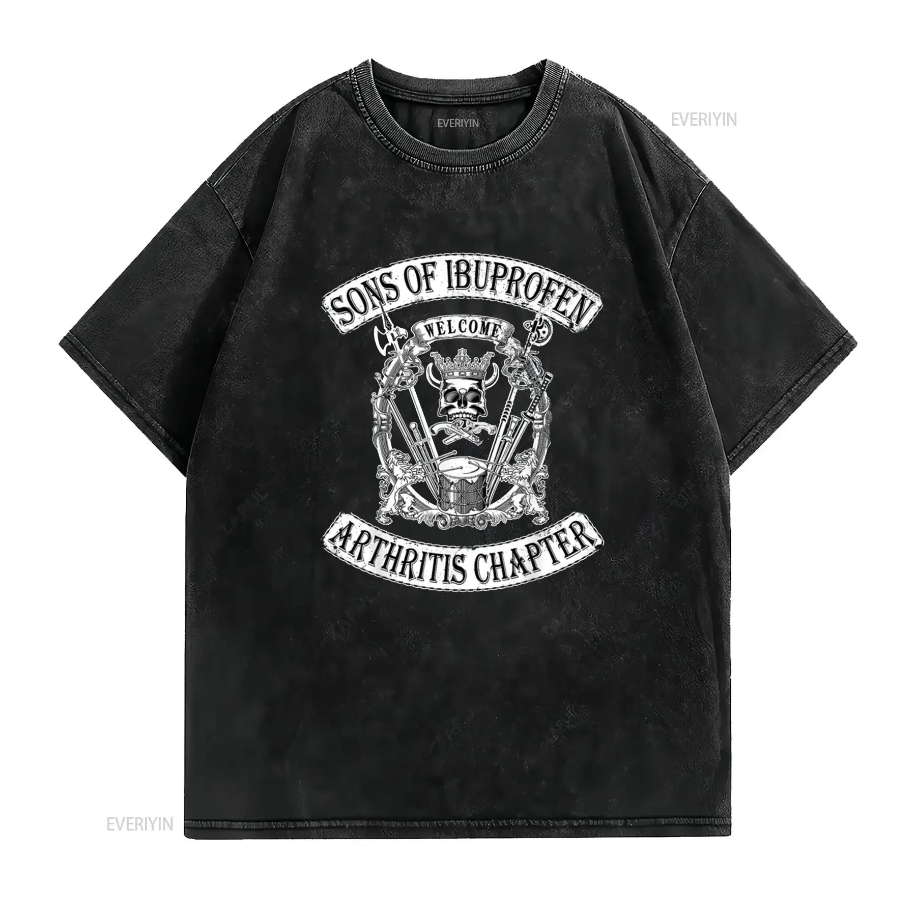 Sons of Ibuprofen Arthritis Chapter Funny Old Biker T Shirt Black 2X Large vintage Washed fashion streetwear Comfortable