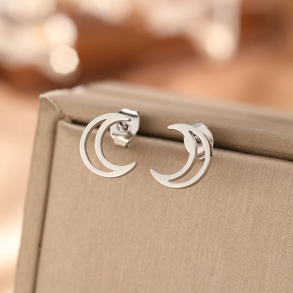 DOTIFI Stainless Steel Openwork Moon Stud Earrings For Women Korean Style Minimalist Niche Elegance Commuter Ear Accessories