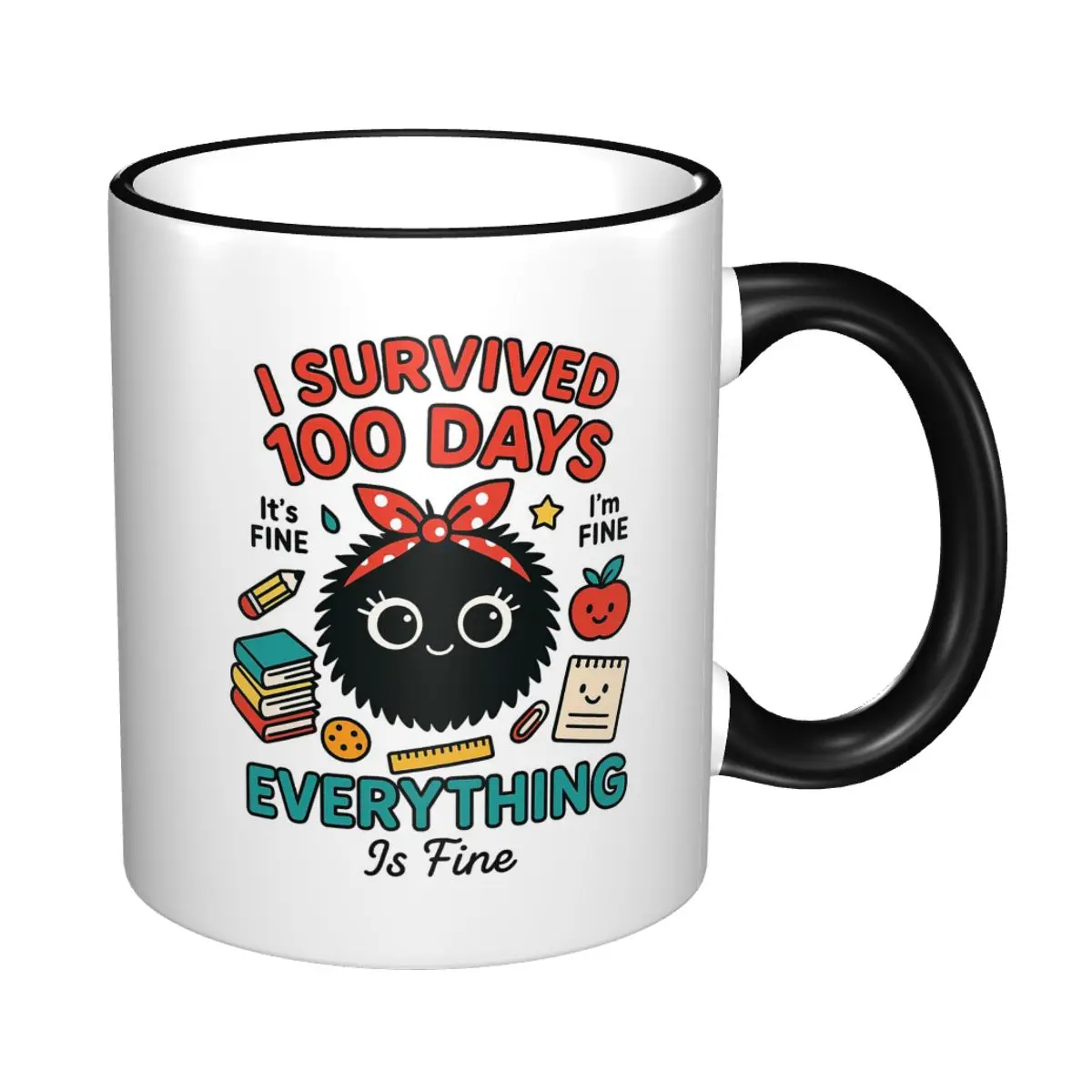 100 Days Of School - I Survived 100 Days Mug Funny Ceramic Coffee Cups Tea Mugs Milk Cup Drinkware Gifts for Woman Man