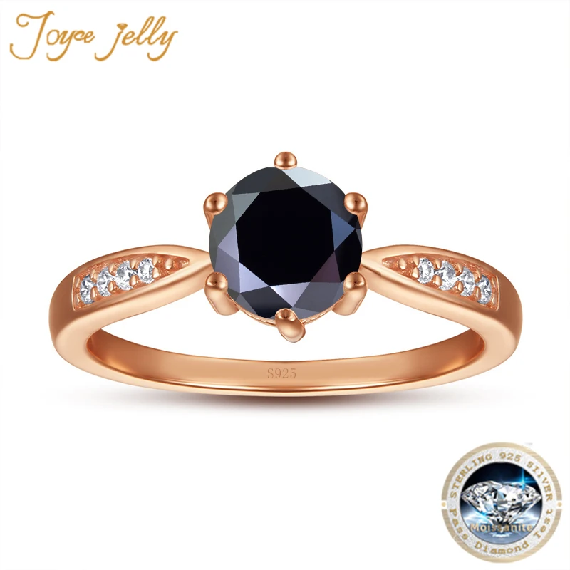 JoyceJelly 1CT Color Moissanite Rings 925 Sterling Silver Plated Rose Gold Ring Luxury Fine Jewelry For Girlfriend's Birthday