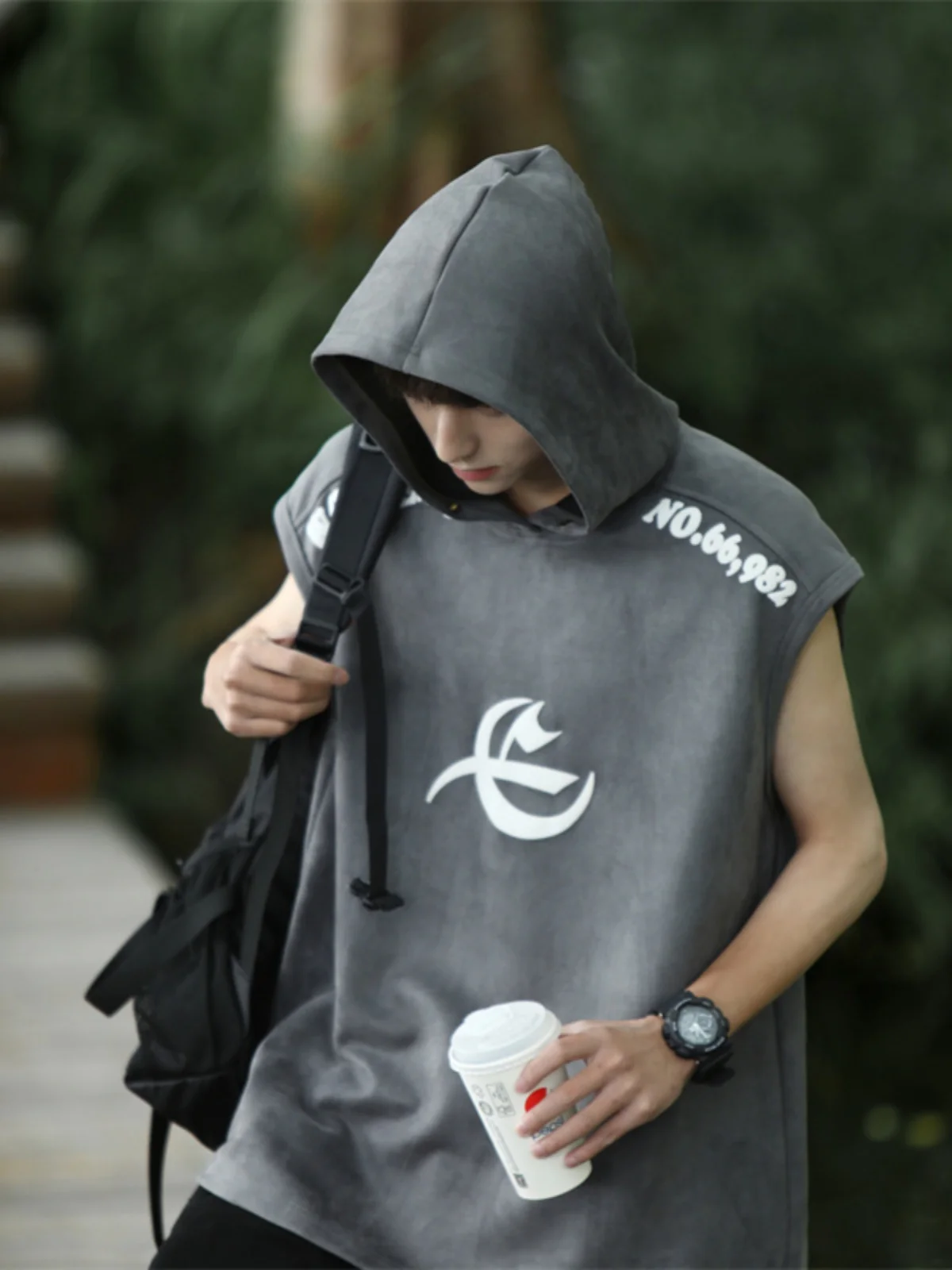 

Мужская летняя толстовка с капюшоном в американском стиле, плотная (320 г), из замши, модная спортивная безрукавка/свитшот