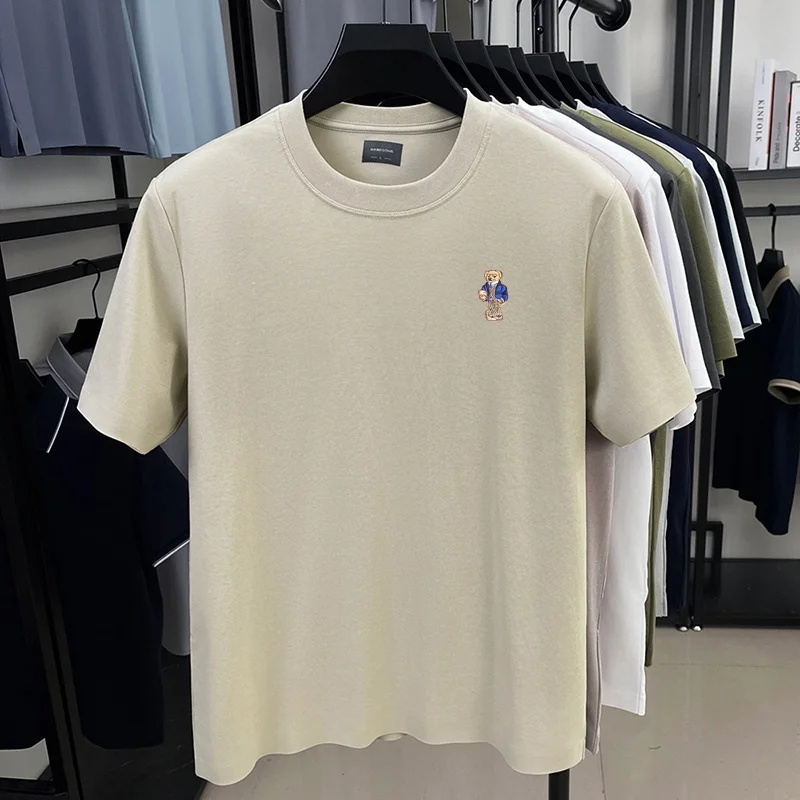 Designer-Sommer-Herren-Kurzarmhemd mit Rundhalsausschnitt, Teddybär-Stickerei, Baumwoll-T-Shirt, vielseitige Freizeitkleidung für den Alltag. – Detail 15