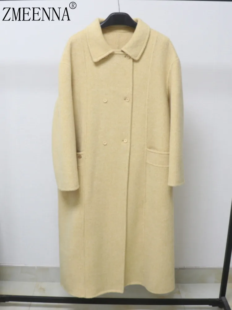 

ZMEENNA Women's Long Wool Coat Oversized Lapel Winter Warm Duster Jacket Elegant Outerwear Casual Chic Fashion ZM4168