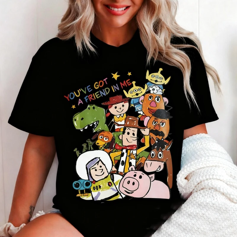 

Toy Story Buzz Lightyear Pattern Printed T-Shirt Animation Casual Loose Comfortable Short Sleeve Women Street Tops Clothing